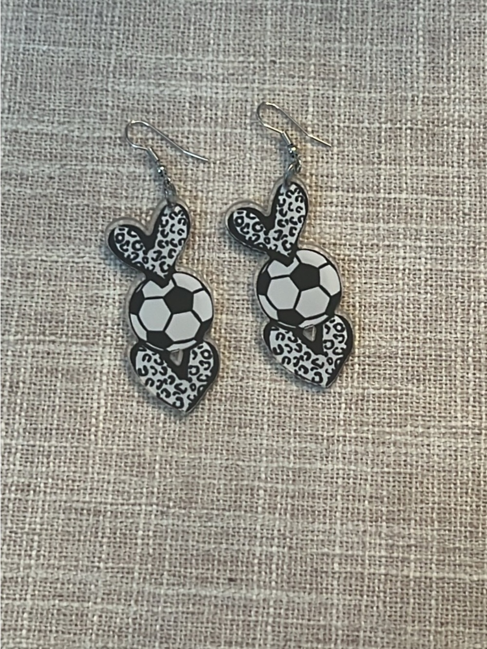 Animal print, Black & White Soccer Heart Dangle Earrings - NEW